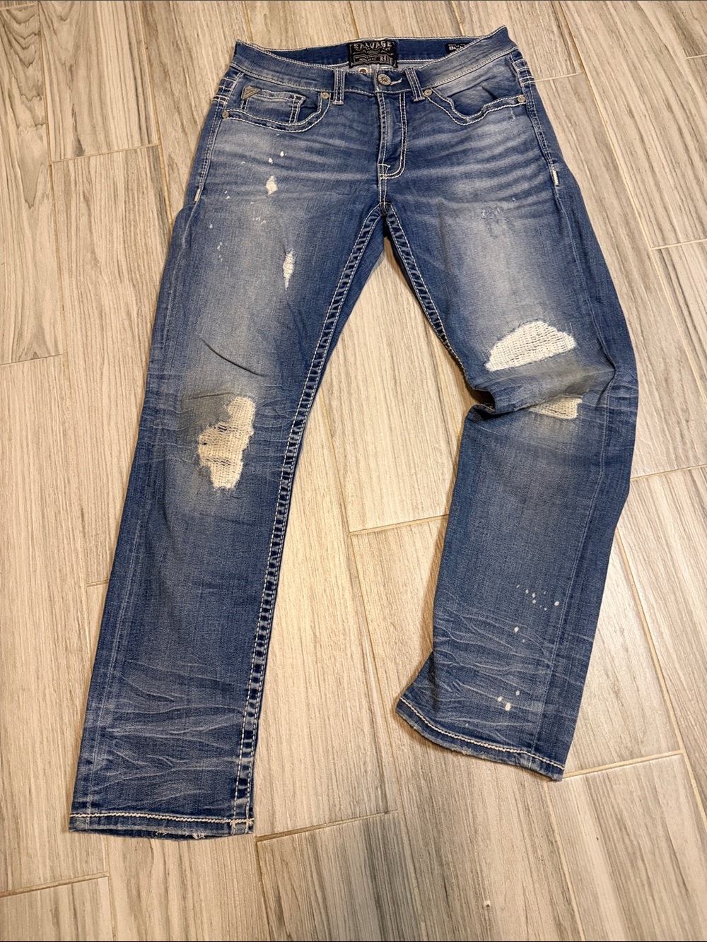 Men's Straight Fit Distressed Jeans in Blue - Casual Everyday Style